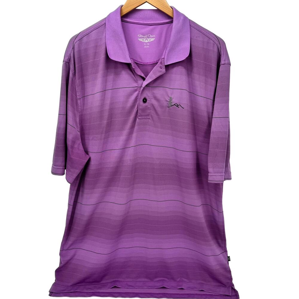 Straight Down Polo Shirt Mens XL Purple Striped Short Sleeve Golf‎ Top